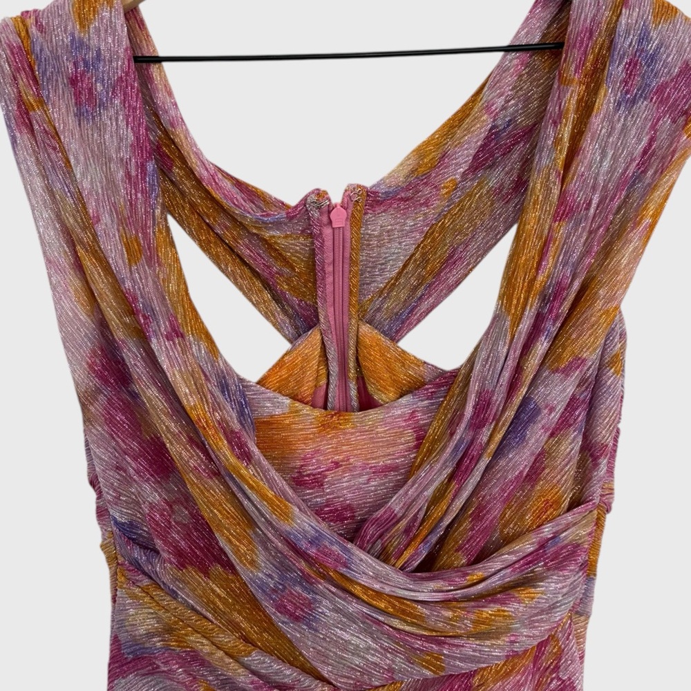 Talbot Runhof NWT Pink Orange Purple Metallic Voile Flower Bouquet Maxi Dress - Picture 4 of 12